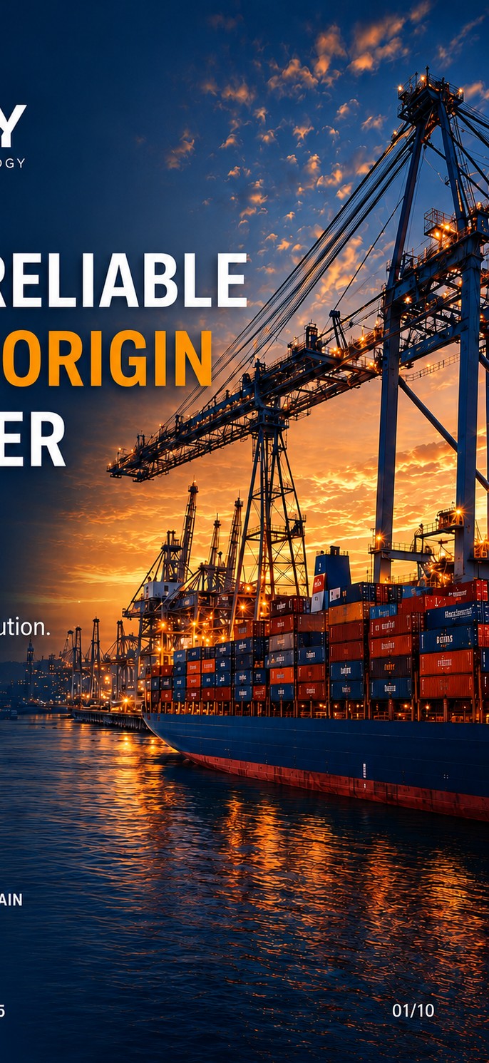 Container port at sunset